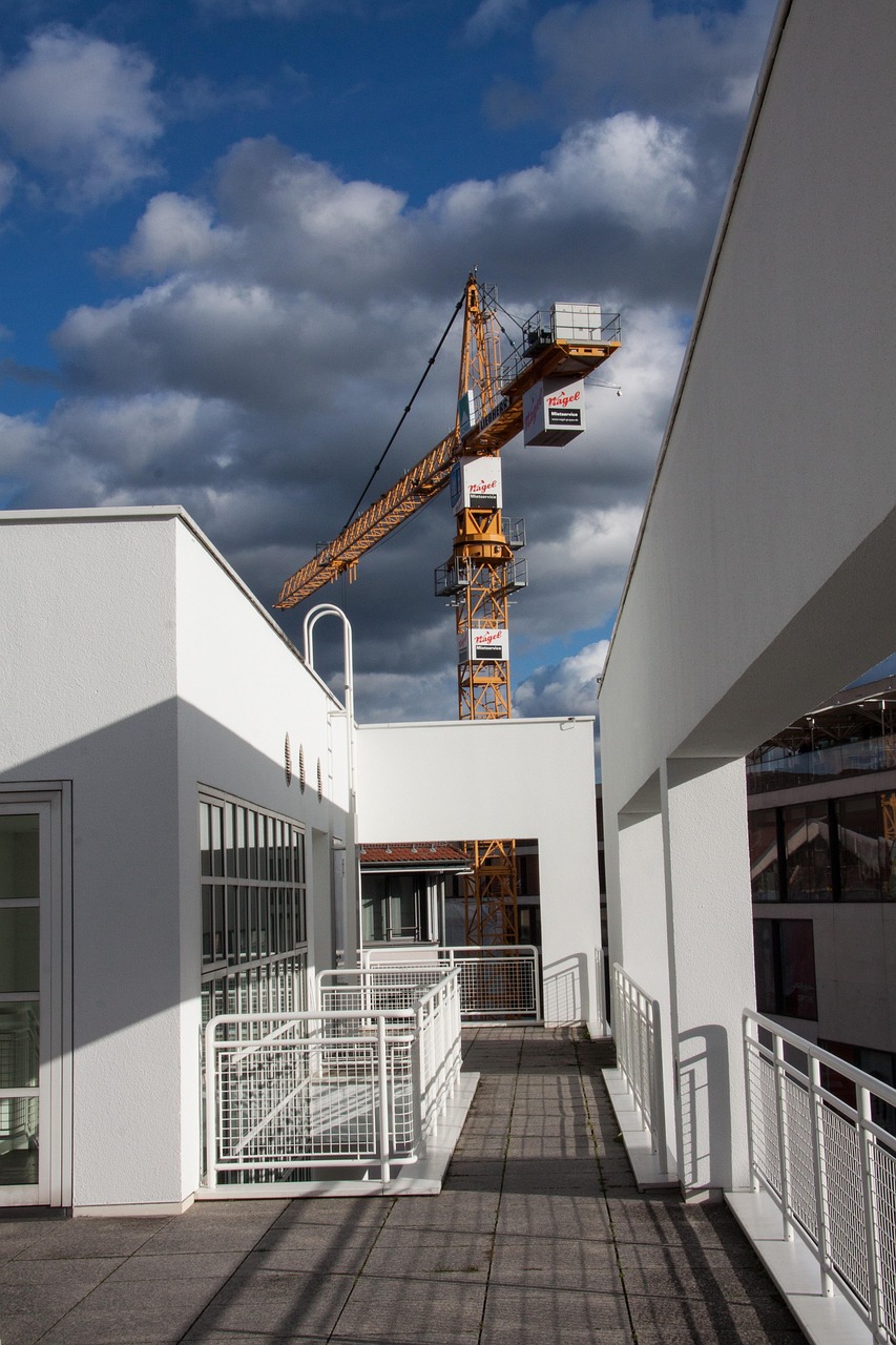 ulm, meier building, star architect, richard meier, architect, clouds, nature, heaven, blue, crane, modern